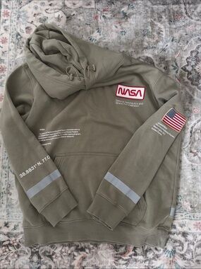 H&M Relaxed Fit Hoodie in Olive NASA USA